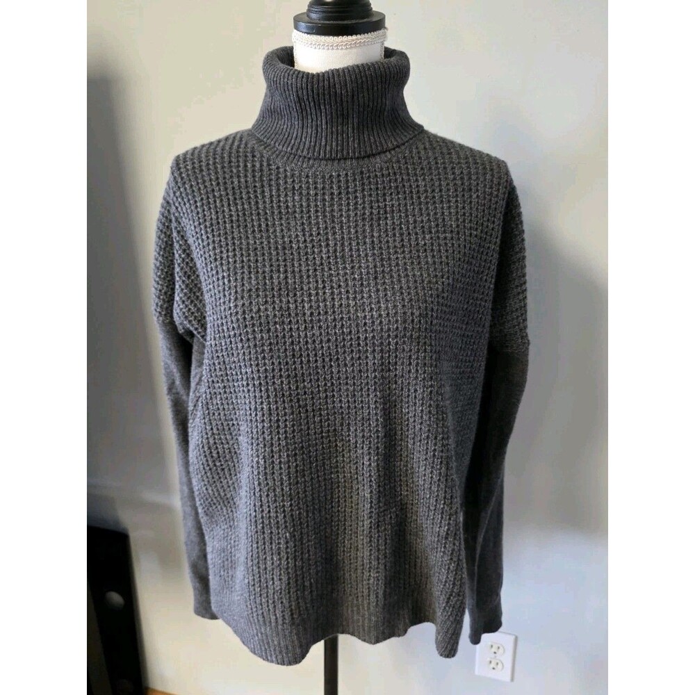 Theory 100% Cashmere Fold Over Turtleneck Sweater Gray Large
